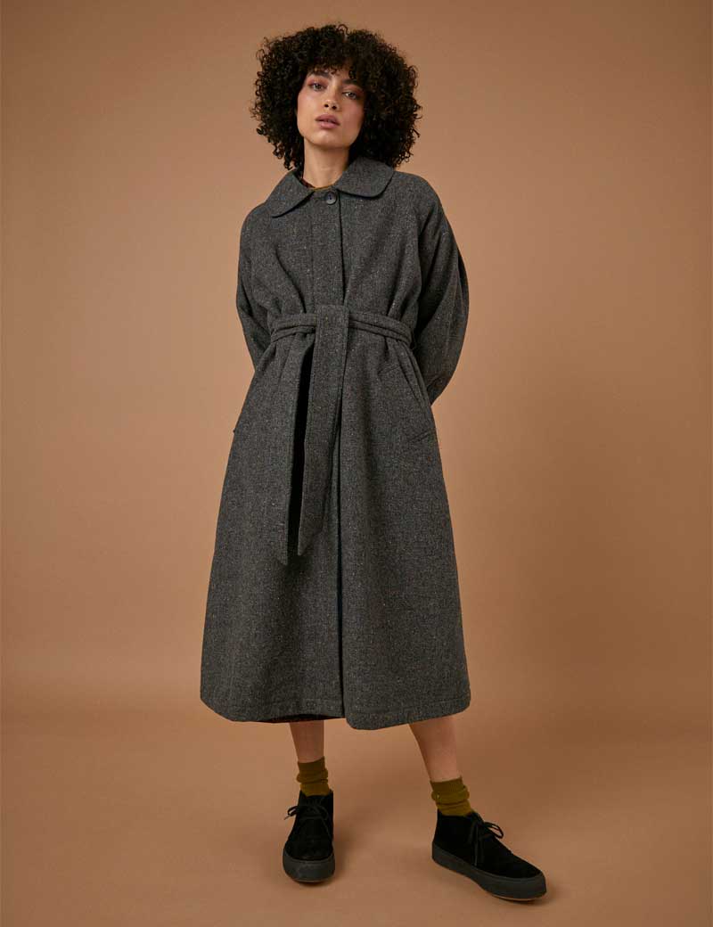 SIDELINE EDIE COAT GREY FLECKED WOOL