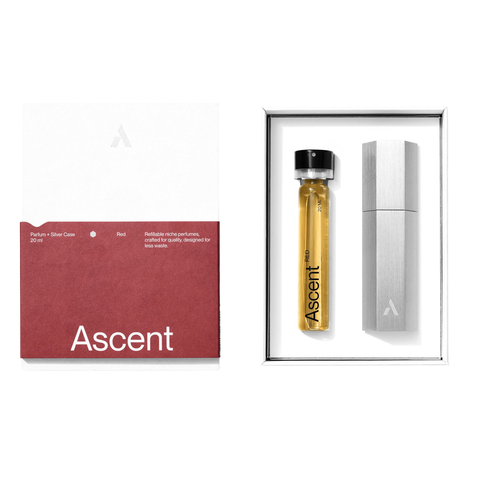 Ascent Red Parfum Starter Kit Silver Case Open Box