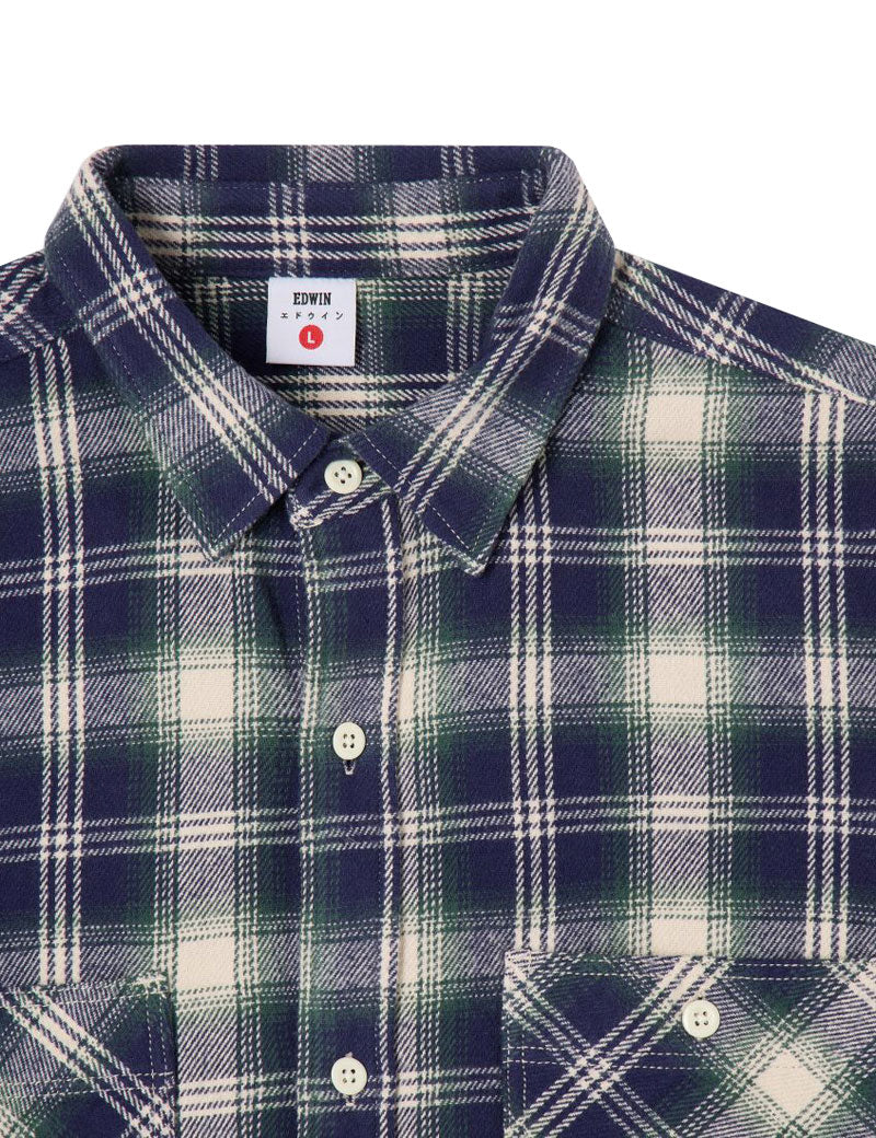 Edwin Work Shirt Long Sleeved Navy Green