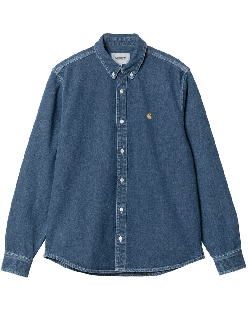 CARHARTT WIP WELDON LONG SLEEVE SHIRT BLUE STONE WASHED
