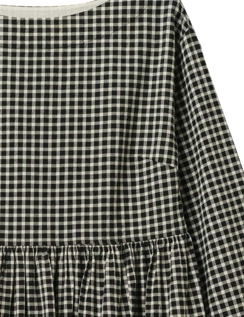 Toast Boat Neck Cotton Gingham Dress Charcoal Natural