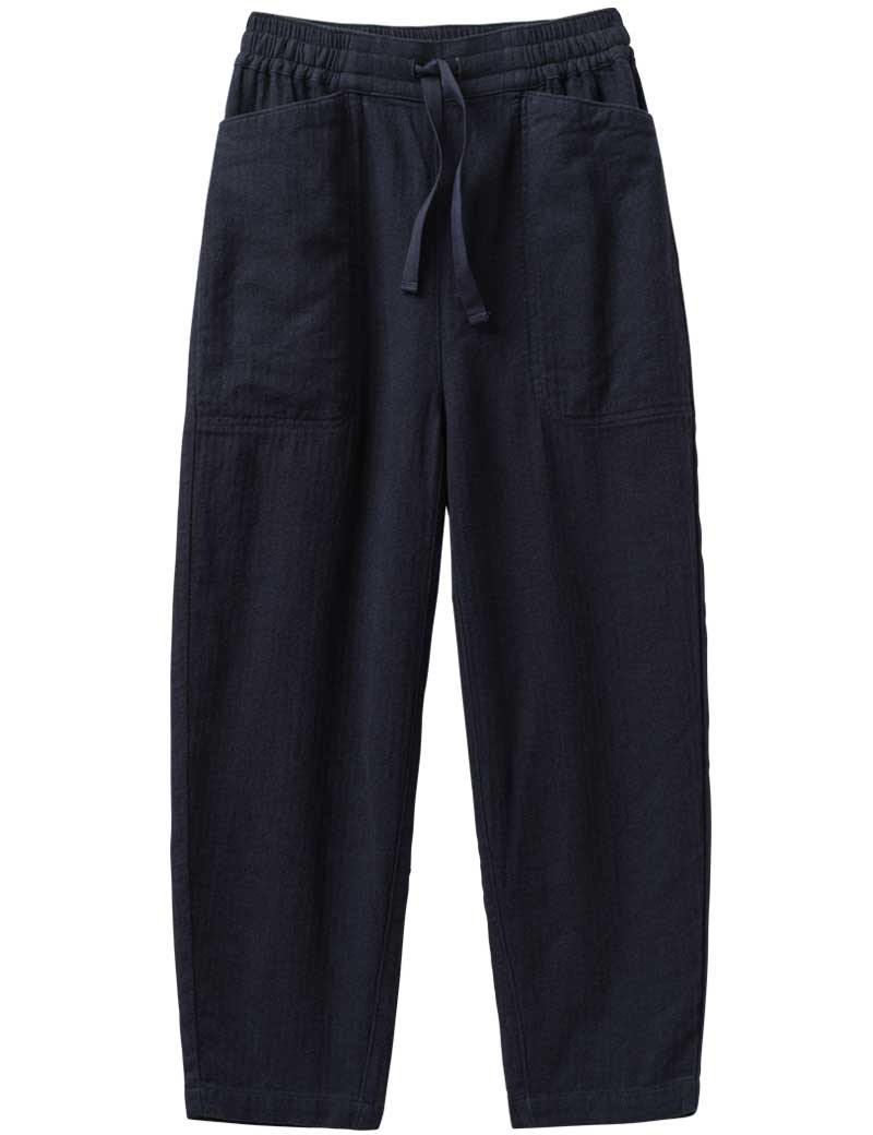 TOAST BRUSHED COTTON LINEN HERRINGBONE TROUSERS MIDNIGHT