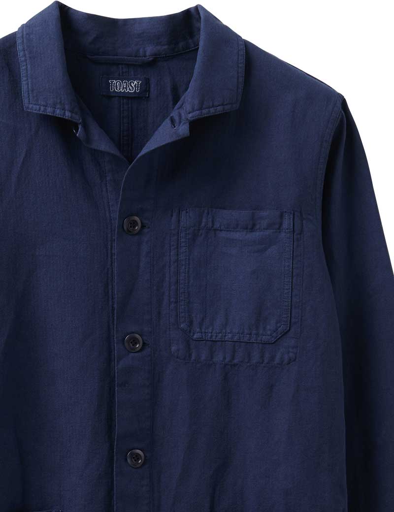TOAST ARLO GARMENT DYED HERRINGBONE JACKET DARK INDIGO