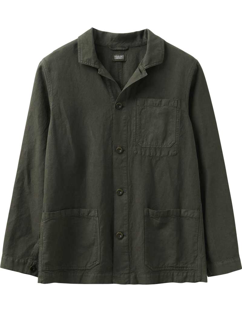 TOAST ARLO GARMENT DYED HERRINGBONE JACKET DARK MOSS
