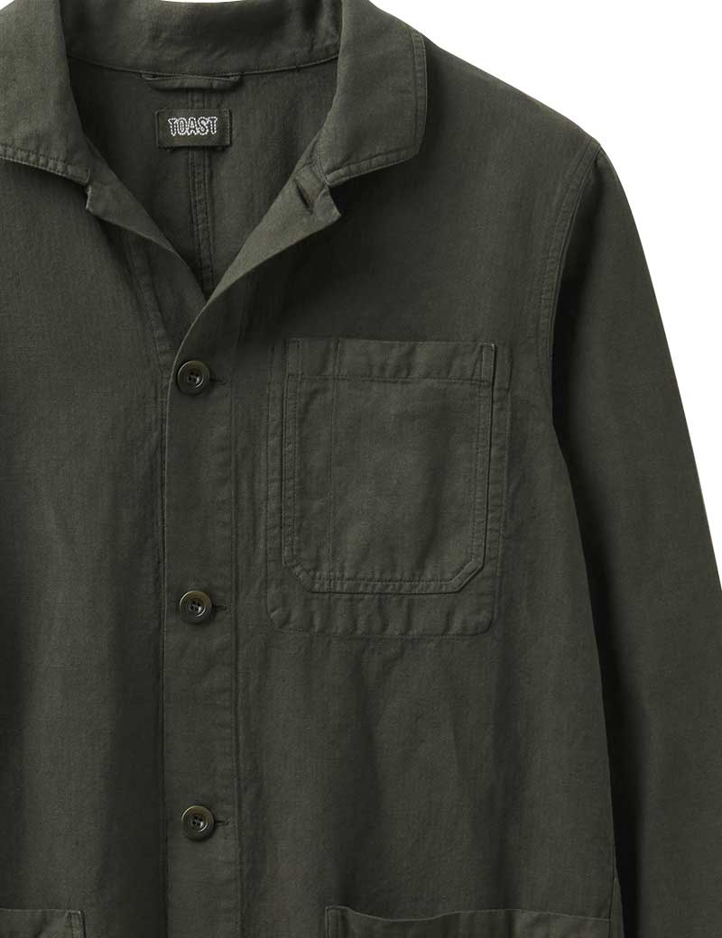 TOAST ARLO GARMENT DYED HERRINGBONE JACKET DARK MOSS