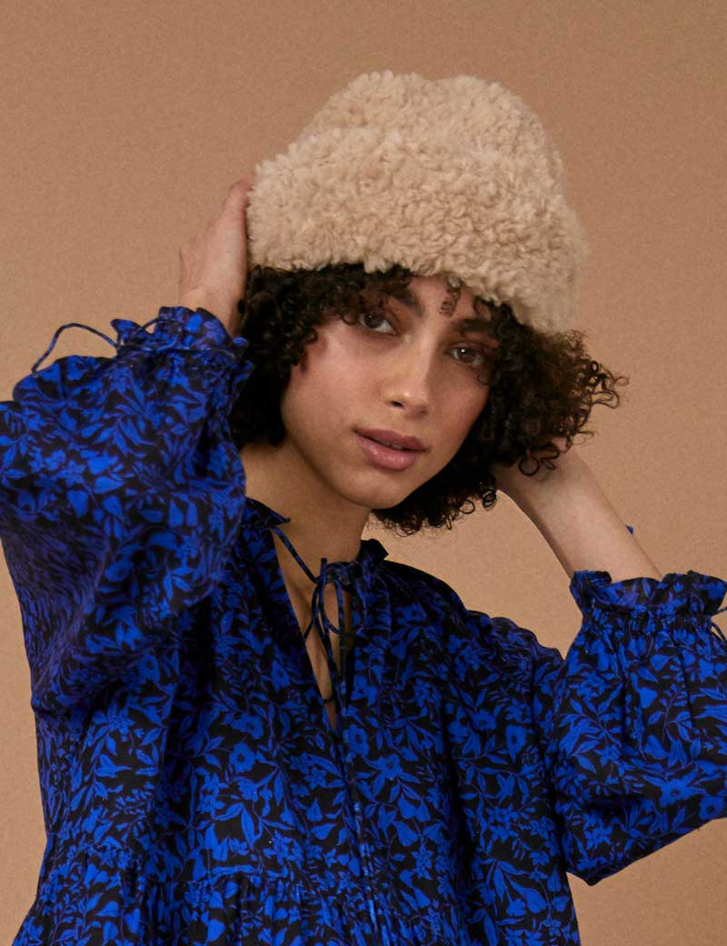 SIDELINE MOTH WOOL SHEARLING HAT NATURAL