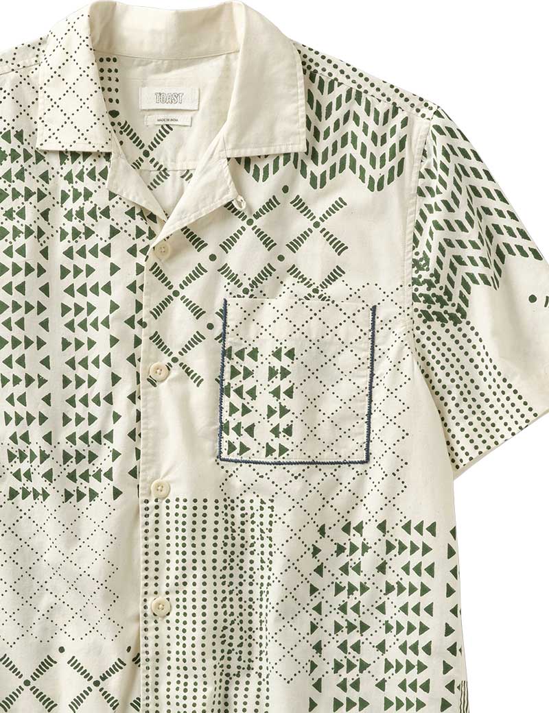 TOAST BLOCK PRINT SHORT SLEEVE SHIRT GREEN