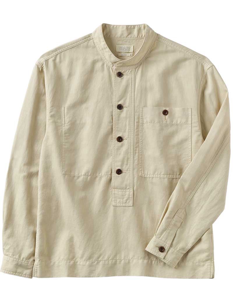 TOAST GRANDAD COLLAR HALF PLACKET SHIRT STONE