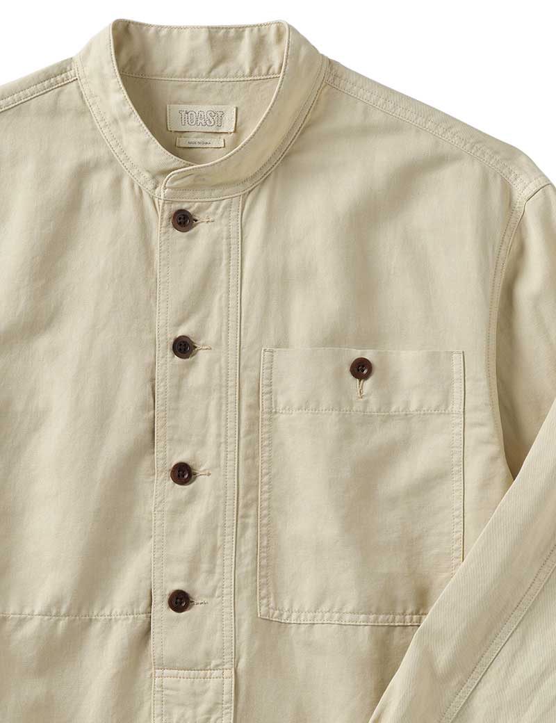 TOAST GRANDAD COLLAR HALF PLACKET SHIRT STONE