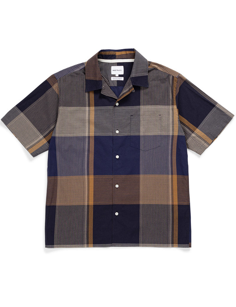 NORSE PROJECTS CARSTEN LIGHT CHECK SHORT SLEEVE SHIRT DARK NAVY