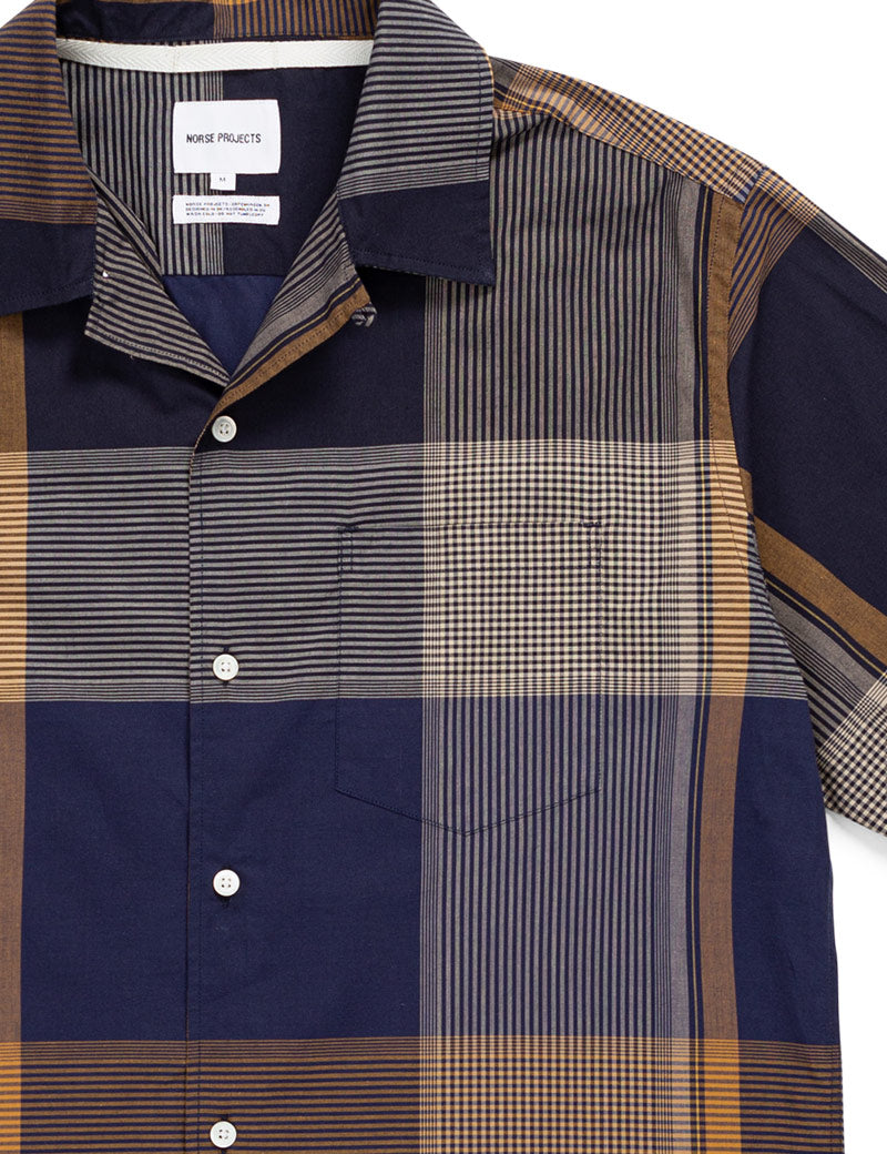 Norse Projects Carsten Light Check Short Sleeve Shirt Dark Navy