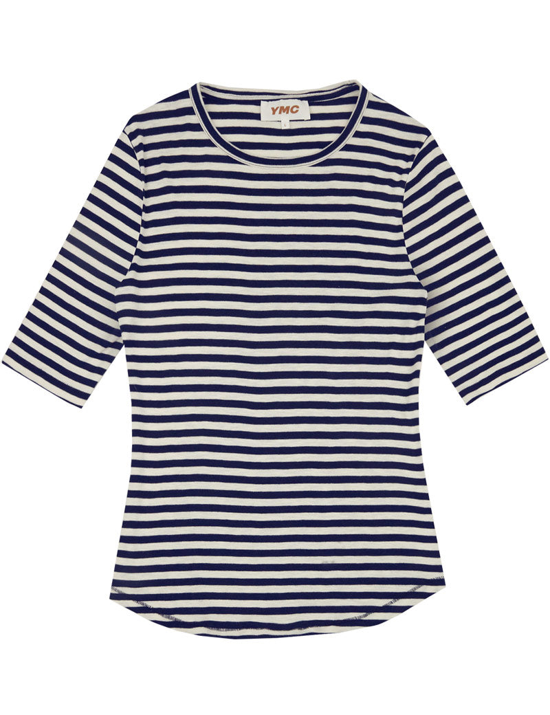 YMC EARTH CHARLOTTE SHORT SLEEVED T-SHIRT NAVY WHITE