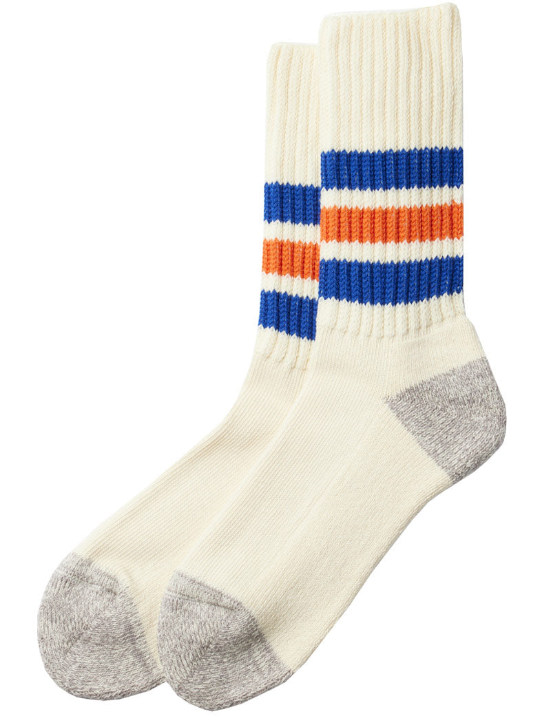 Rototo Coarse Ribbed Old School Crew Socks R1255 Blue Orange