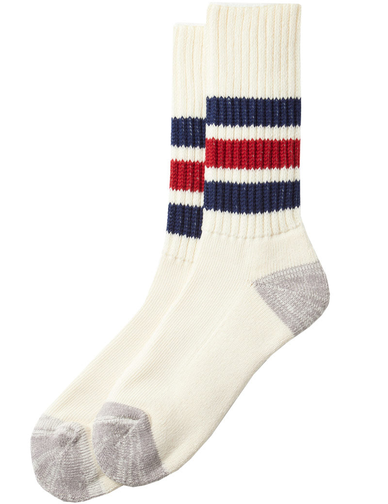 Rototo Coarse Ribbed Old School Crew Socks R1255 Navy Dark Red