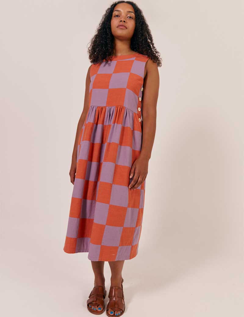 SIDELINE TALLY PATCHWORK DRESS LILAC TOMATO