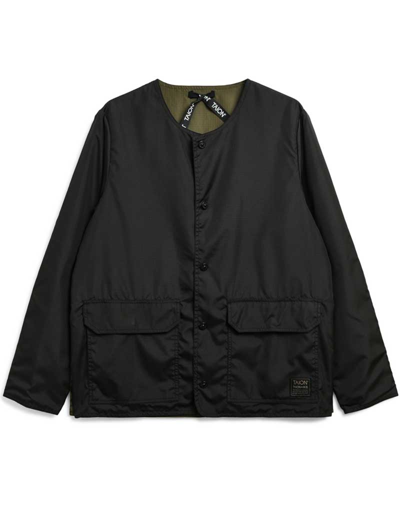 TAION MILITARY REVERSIBLE CREW NECK CARDIGAN BLACK