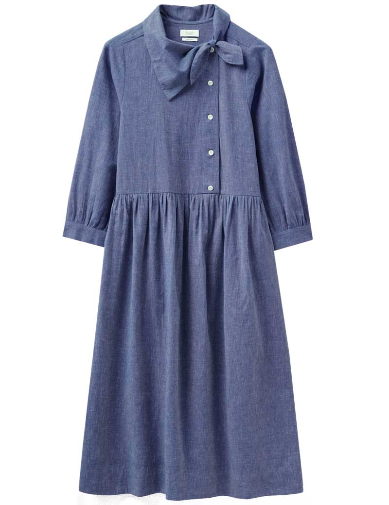 Toast Tie Neck Cotton Chambray Dress