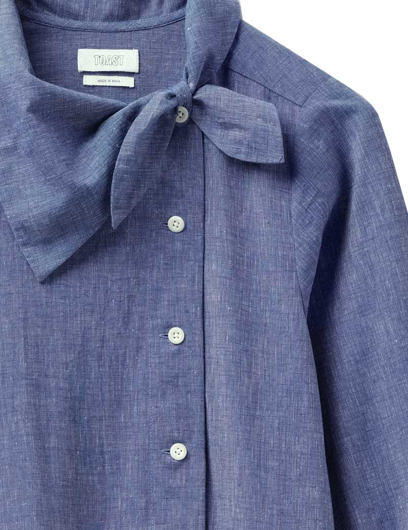 Toast Tie Neck Cotton Chambray Dress