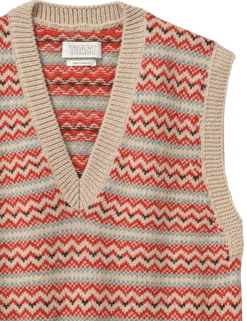 Toast Jacquard Knitted V Neck Tank Oatmeal Multi
