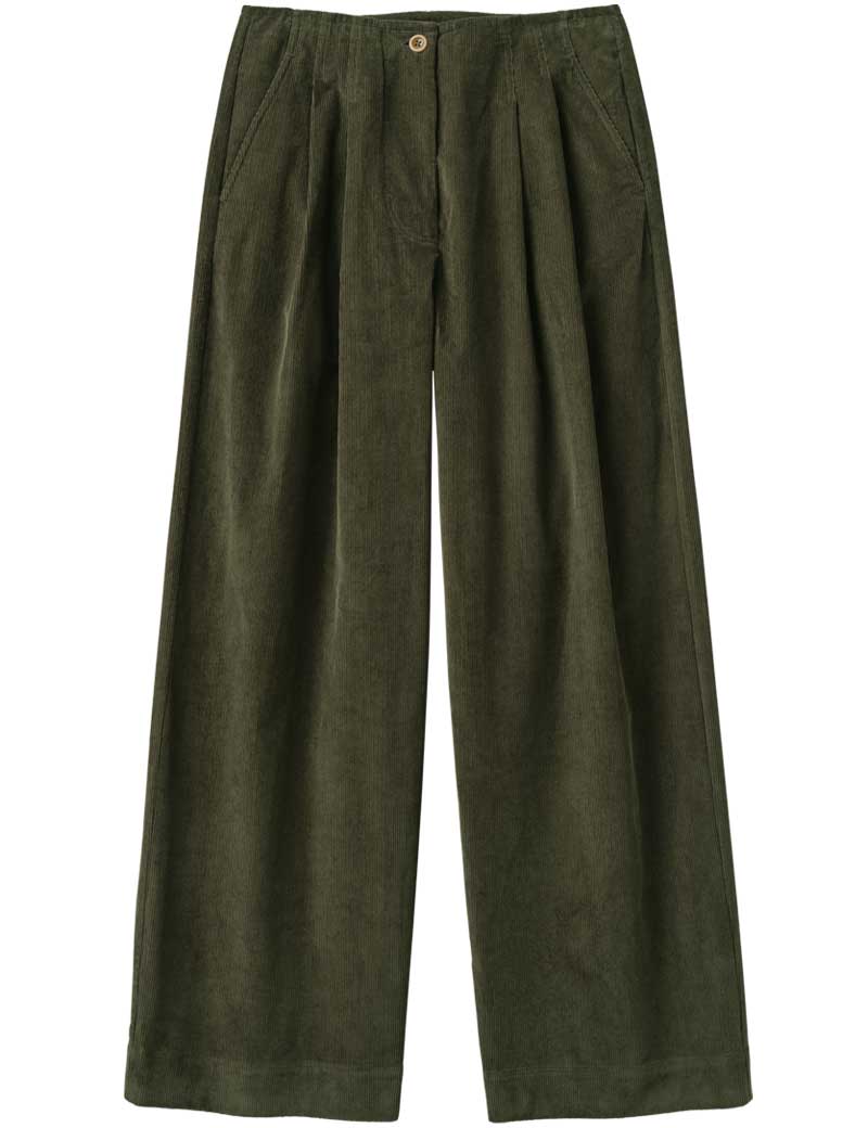 TOAST ORGANIC SOFT CORD PLEATED TROUSERS TENT GREEN