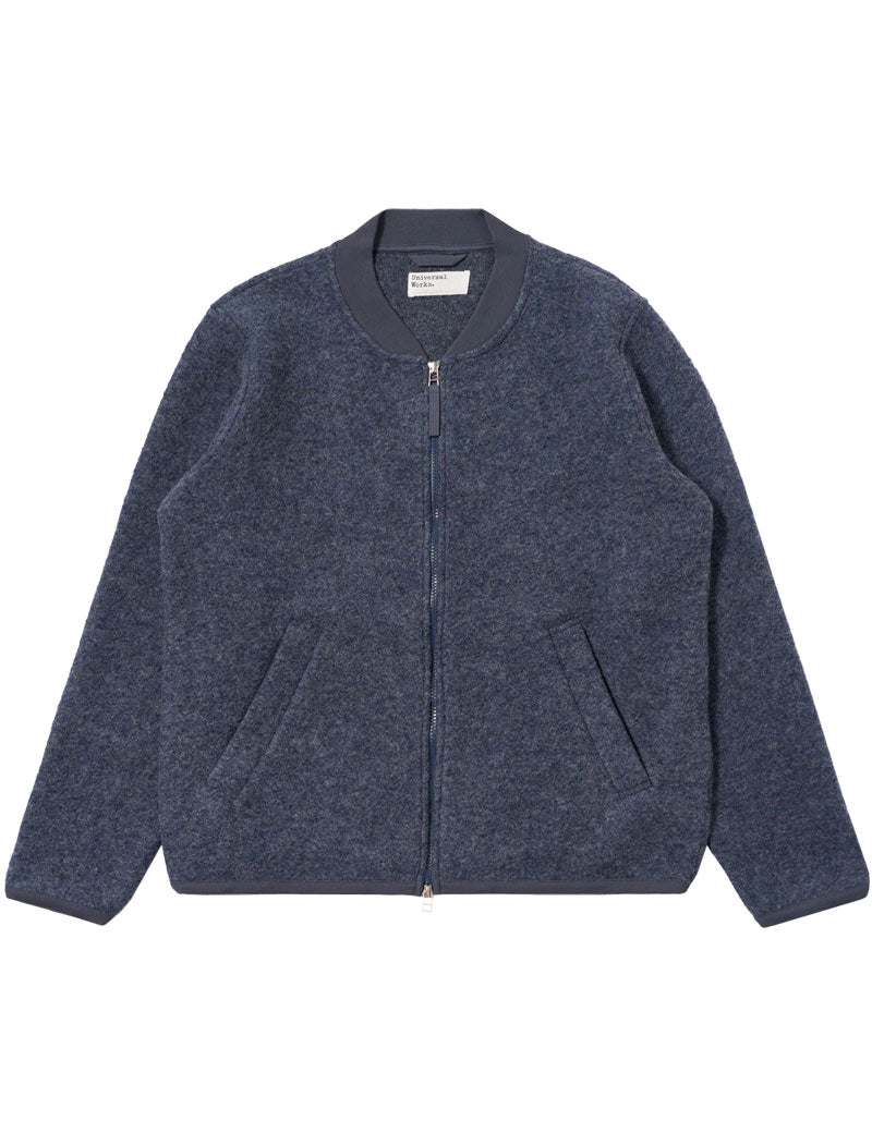 Universal Works Zip Bomber Jacket Slate Blue Wool Fleece