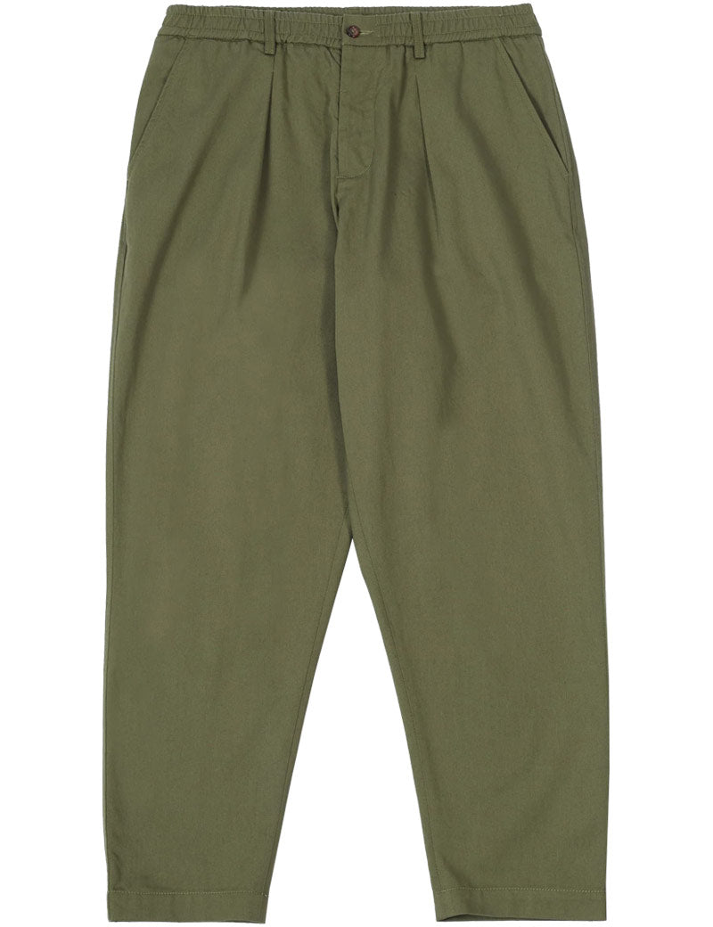 Universal Works Pleated Track Pant Light Olive Twill Front