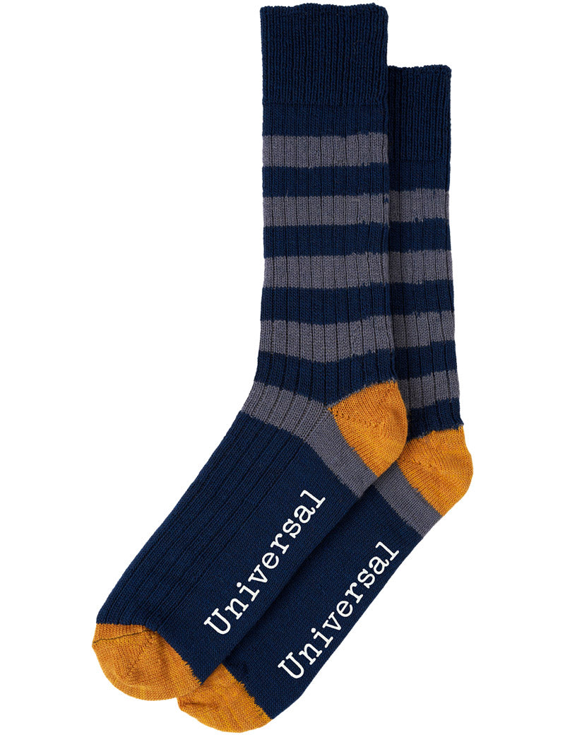 Universal Works Games Sock Wool Navy Grey