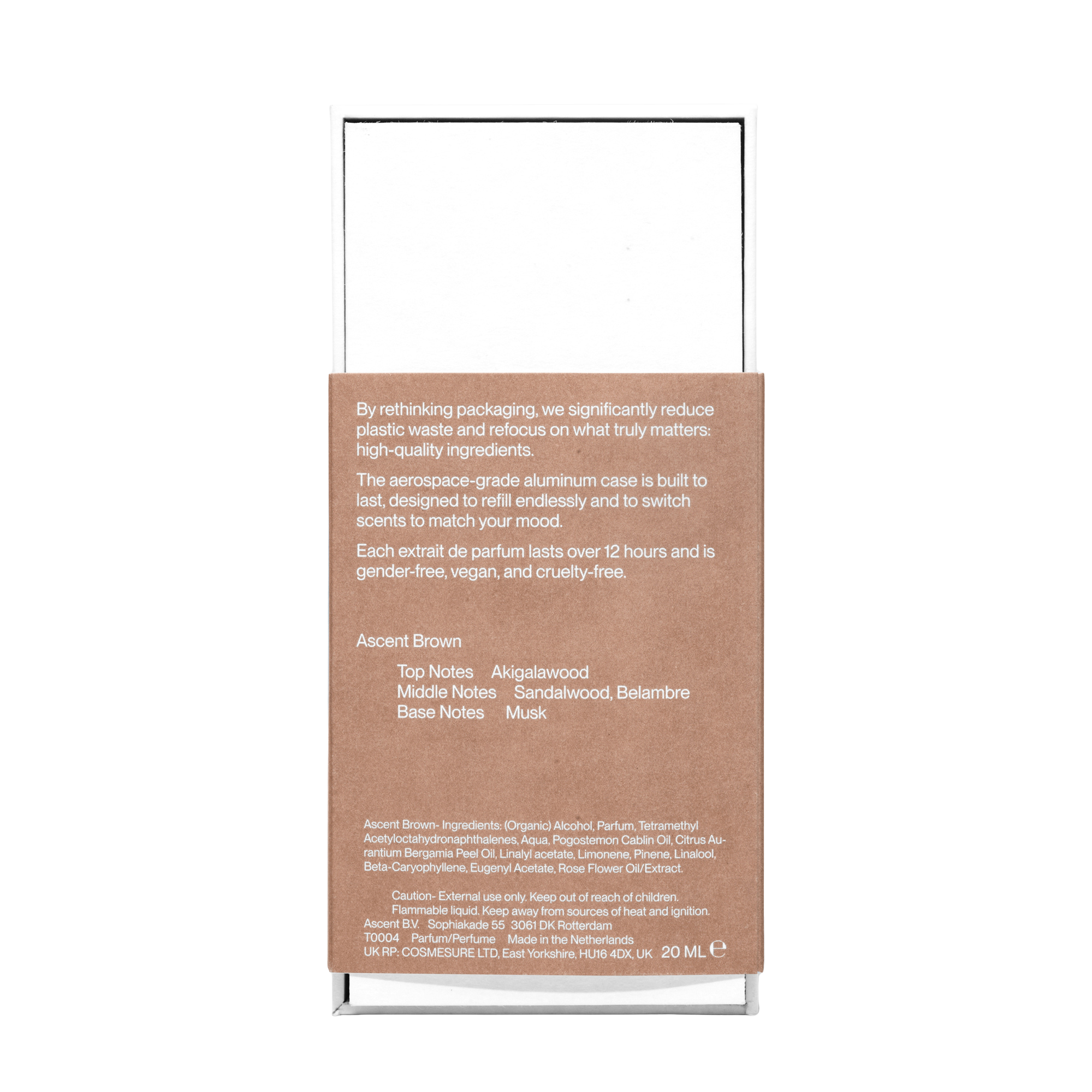 Ascent Brown Parfum Refill Spray Back of box