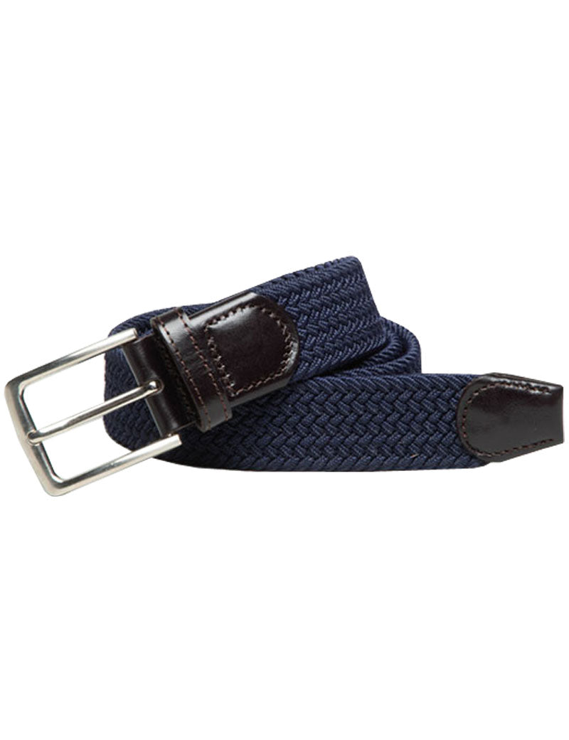 IBEX ENGLAND LEATHER ELASTIC WOVEN BELT NAVY