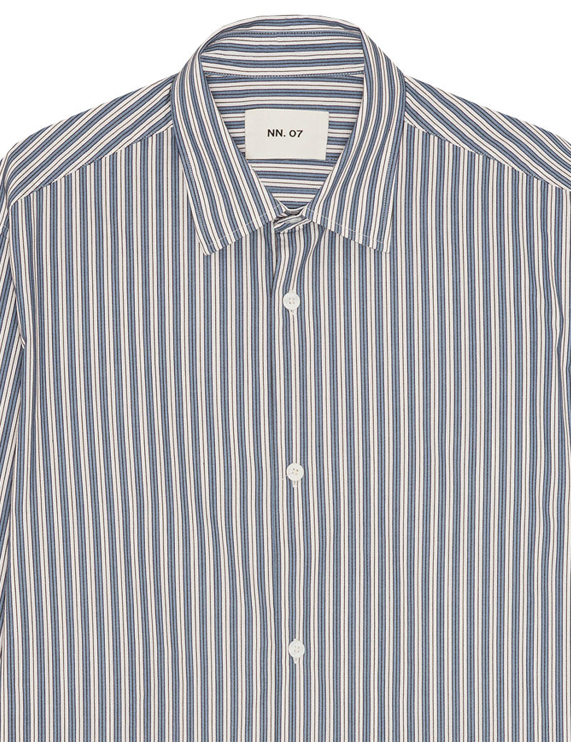 NN07 Freddy PKT Smooth Cotton Shirt Sea Stripe Collar Detail