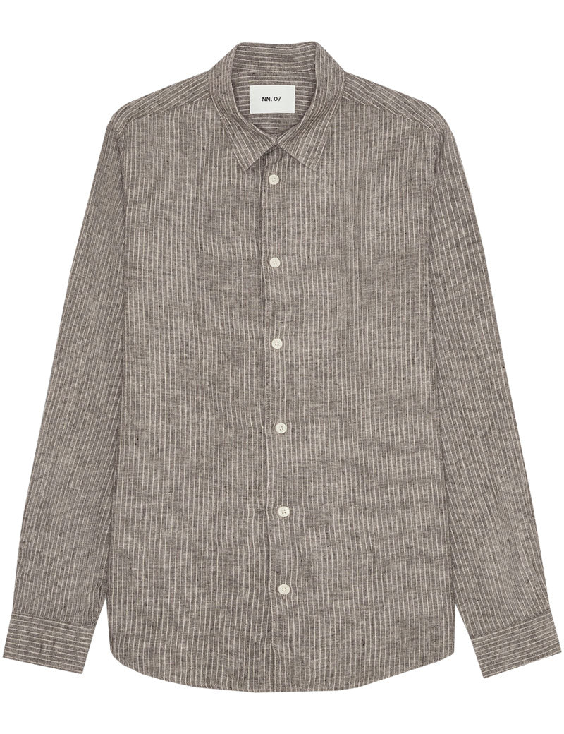 NN07 Enzo Classic Collar Linen Shirt Clay Stripe