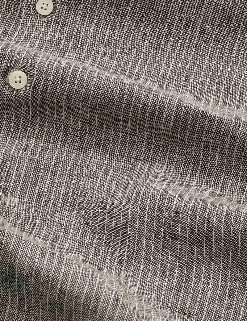 NN07 Enzo Classic Collar Linen Shirt Clay Stripe Fabric Detail