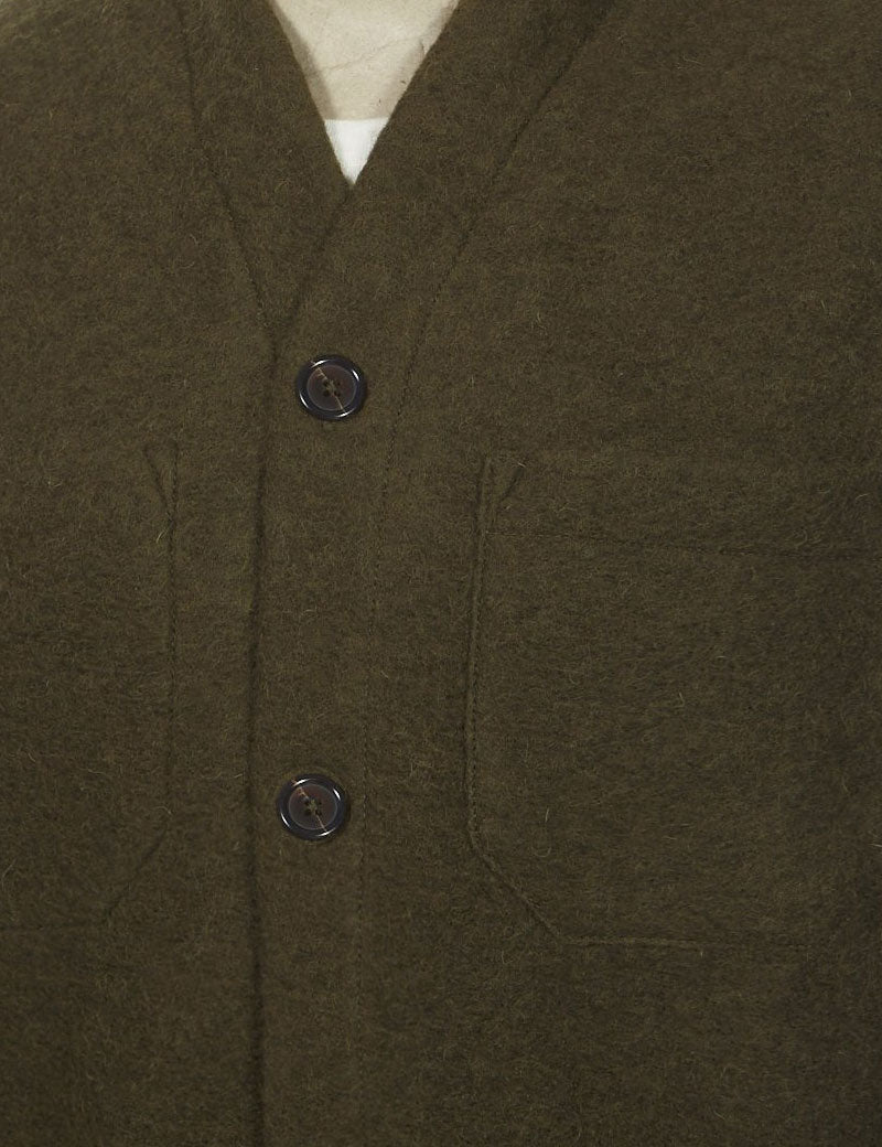 Universal Works Cardigan Olive Wool Fleece