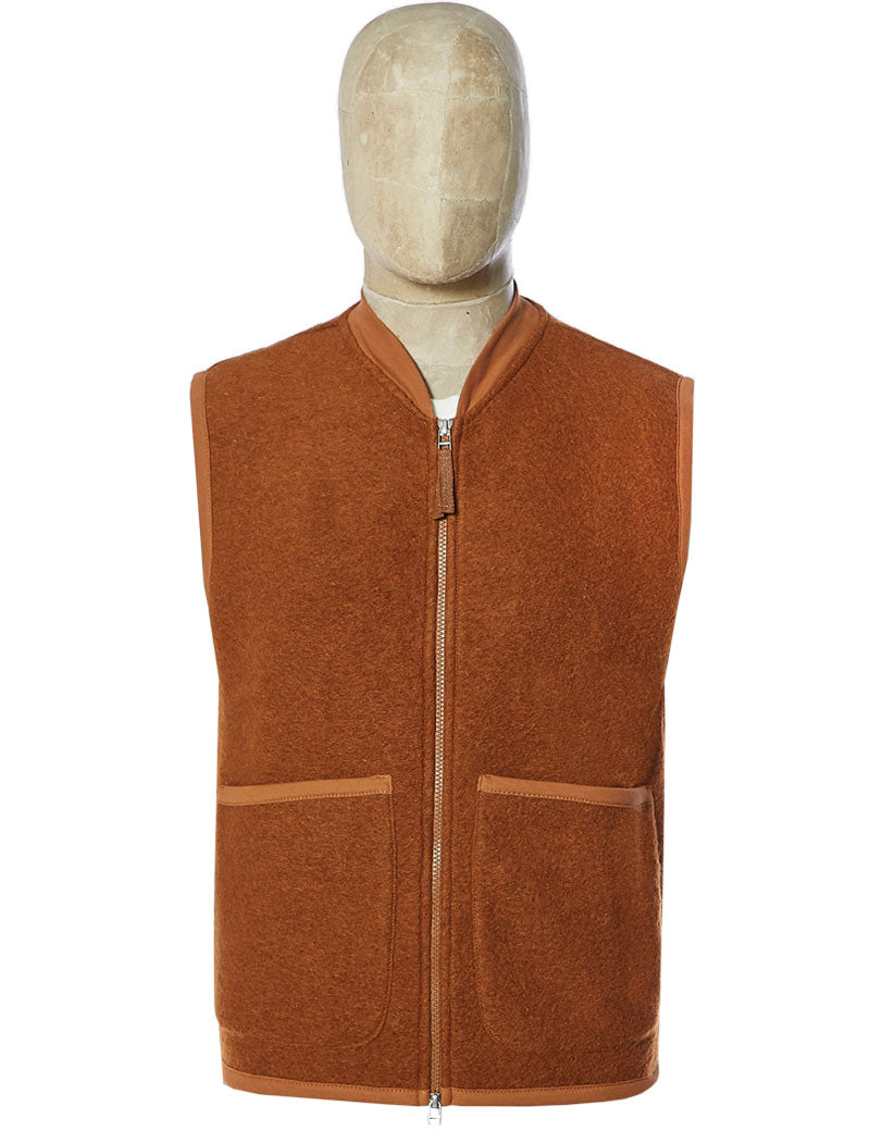 Universal Works Zip Waistcoat Rust Wool Fleece