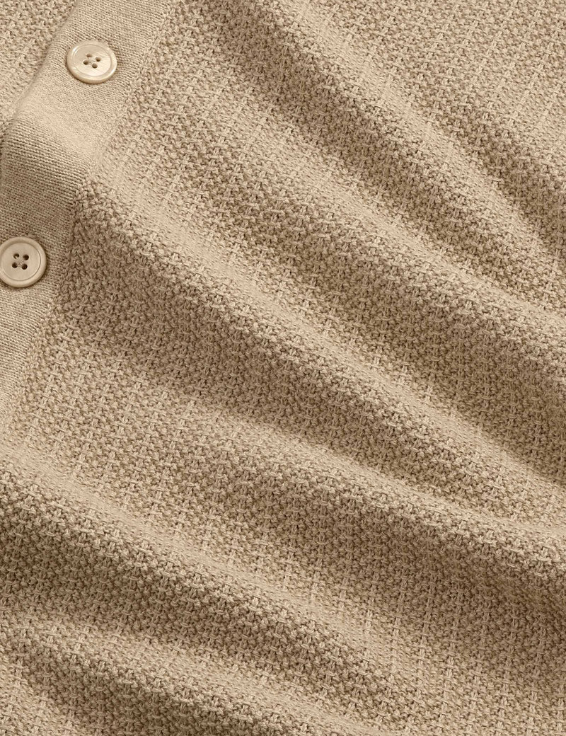 NN07 Ares Knit Organic Cotton Shirt Desert Khaki Fabric Detail