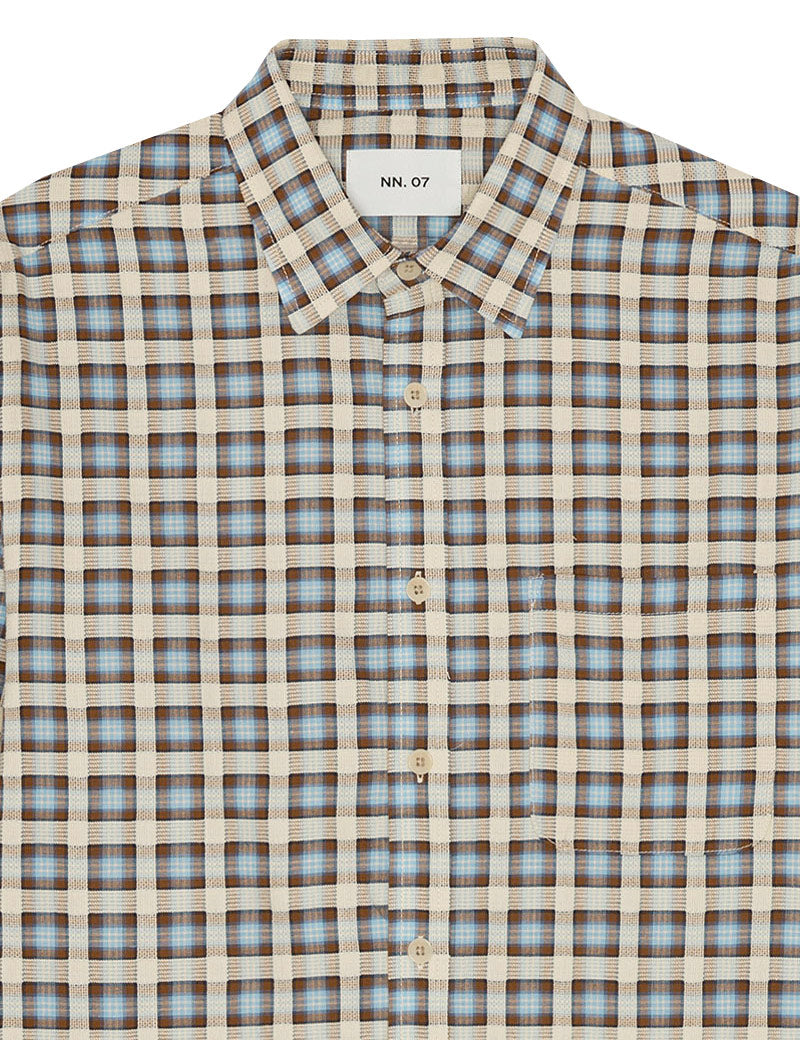 NN07 Deon Leno Weave Shirt Blue Check Collar Detail