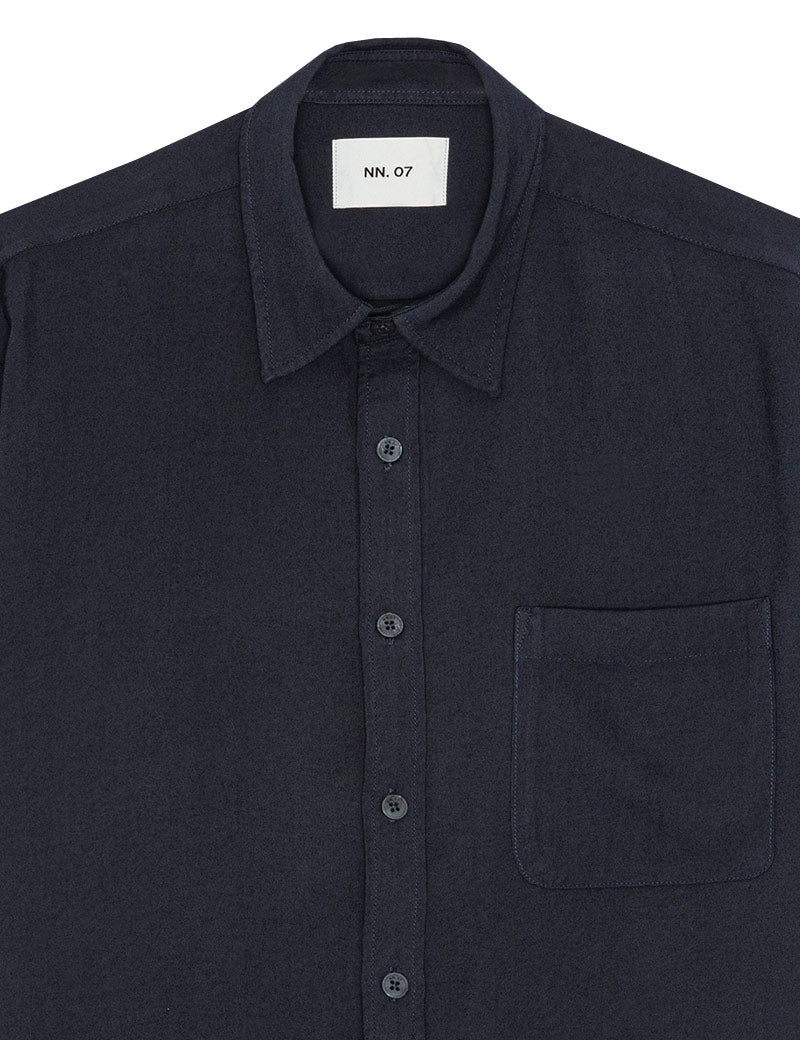 NN07 Deon Drapey Viscose Blend Shirt Navy Collar & Pocket Detail