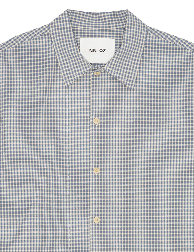 NN07 Reed Seersucker Overshirt Stone Blue Collar Detail