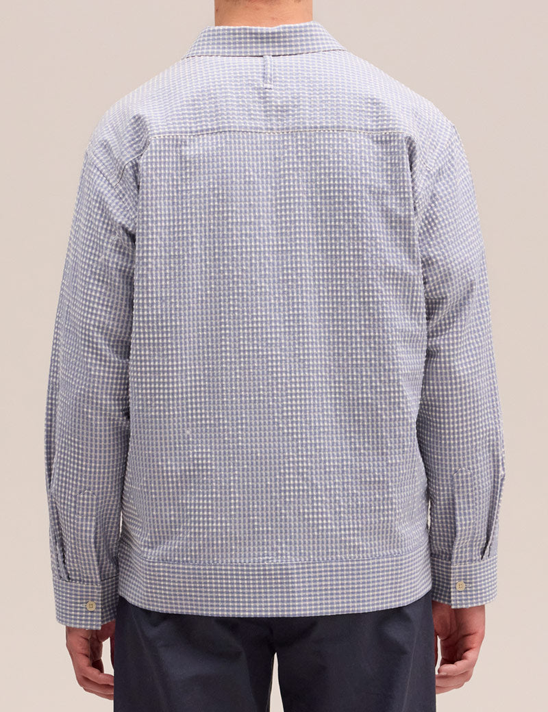 NN07 Reed Seersucker Overshirt Stone Blue Model Shot Back