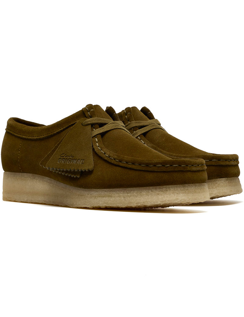 Clarks Originals Wallabee Olive Suede Women's Angled Pair