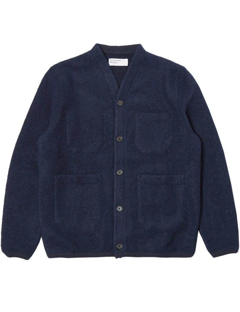 Universal Works Cardigan Navy Wool Fleece