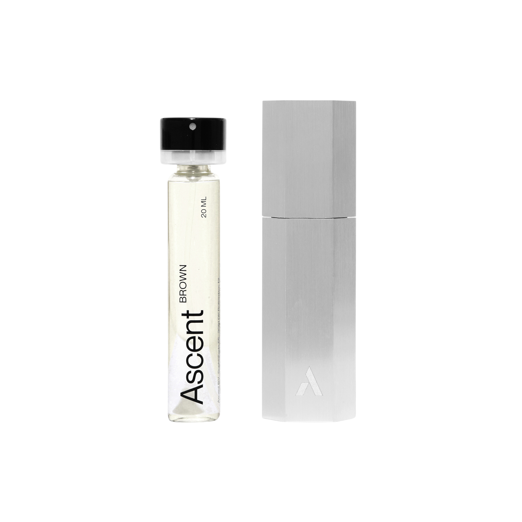 Ascent Brown Parfum Starter Kit Silver Case Spray and case