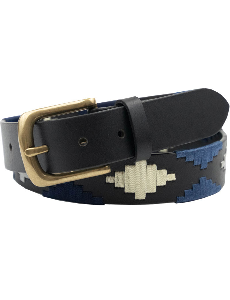 IBEX OF ENGLAND PATTERNED BELT NAVY BLUE WHITE