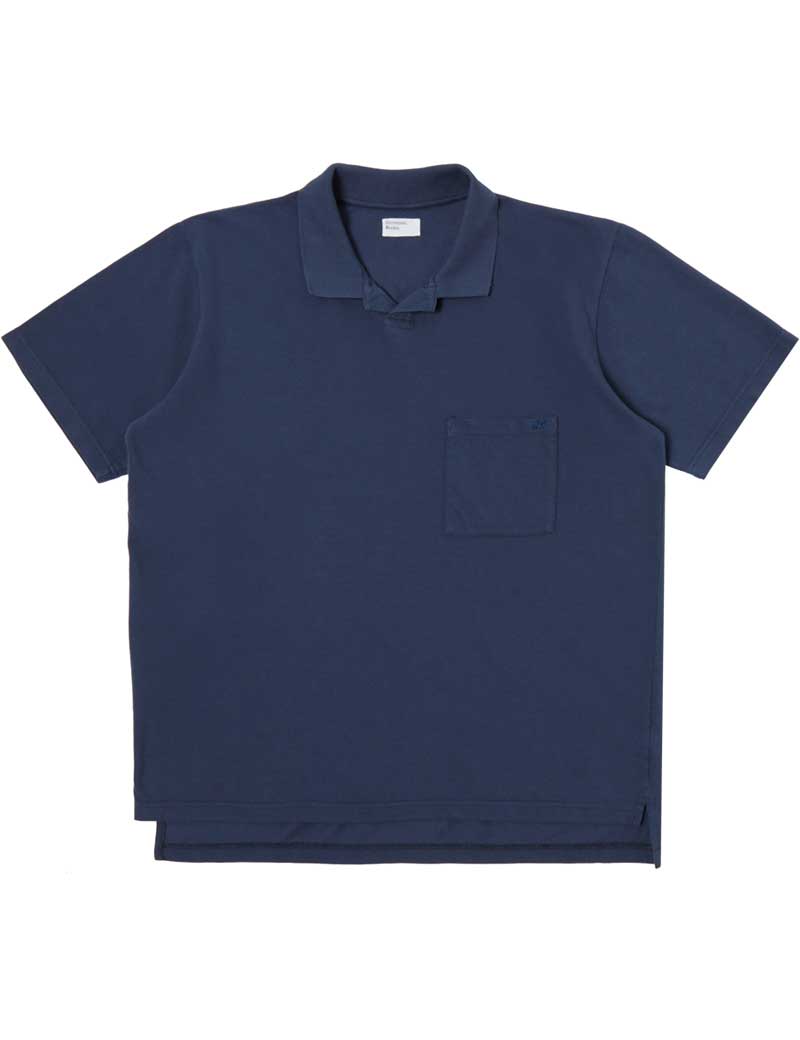 UNIVERSAL WORKS VACATION POLO SHIRT NAVY PIQUET