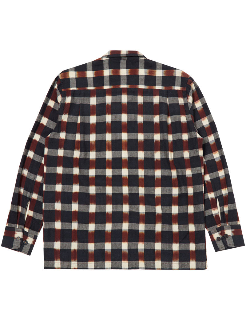 Universal Works Long Sleeve Check Shirt Navy Brown Check Ikat