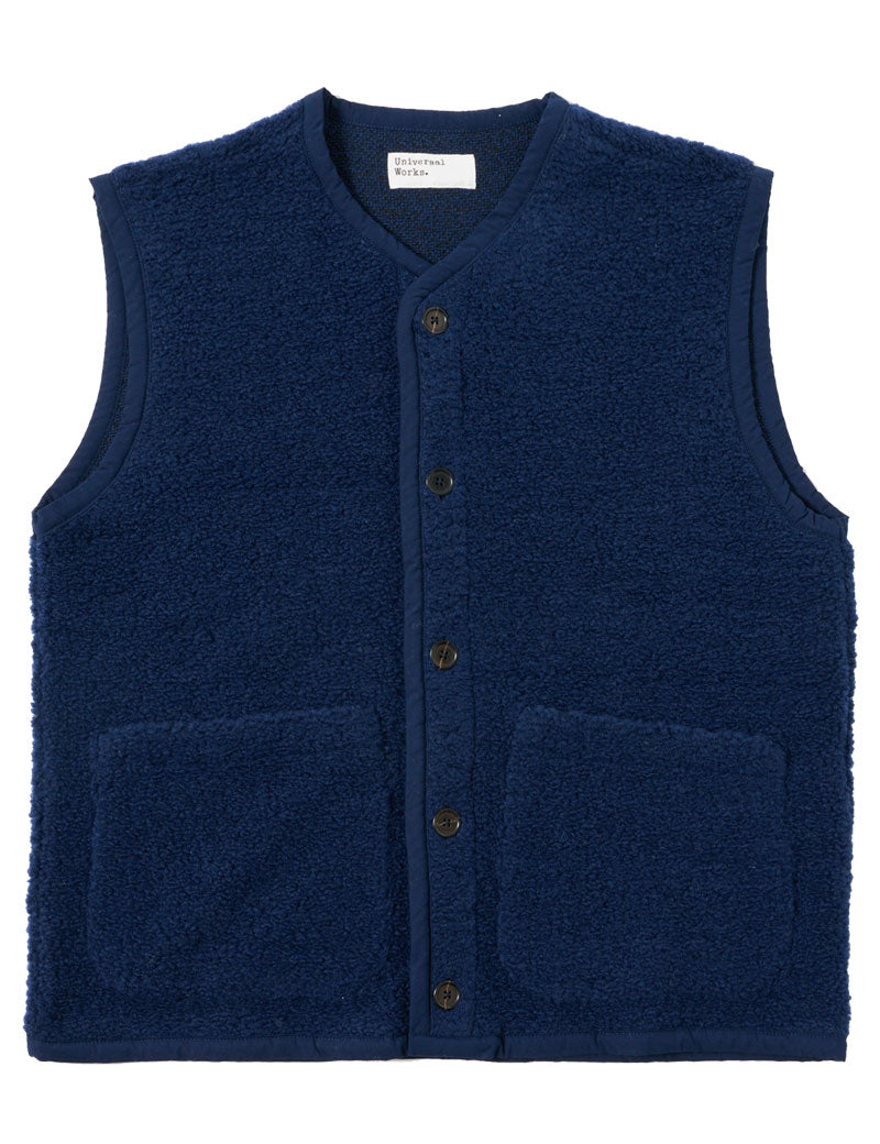 Universal Works Lancaster Gilet Alvar Fleece Navy