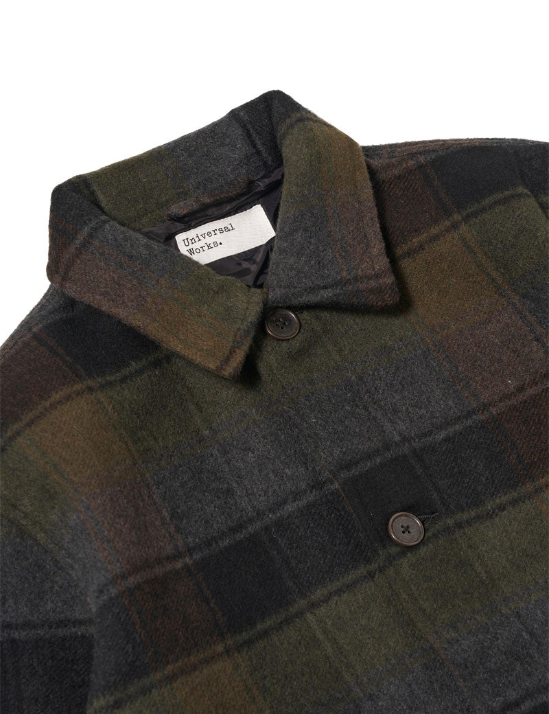 Universal Works Wayfarer Jacket Berlin Wool Check Black Brown