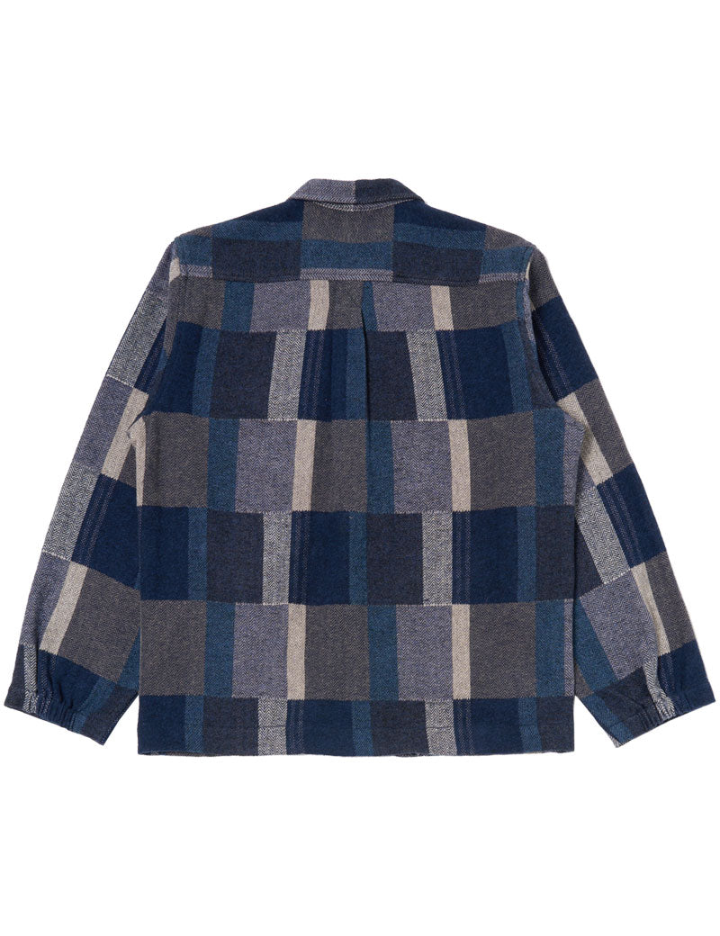 Universal Works Long Sleeve Tech Overshirt Japanese Patchwork Navy