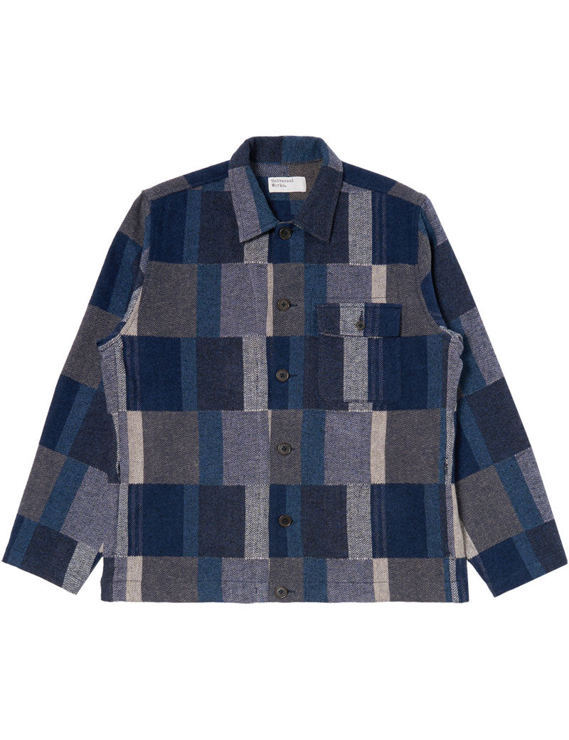 Universal Works Long Sleeve Tech Overshirt Japanese Patchwork Navy