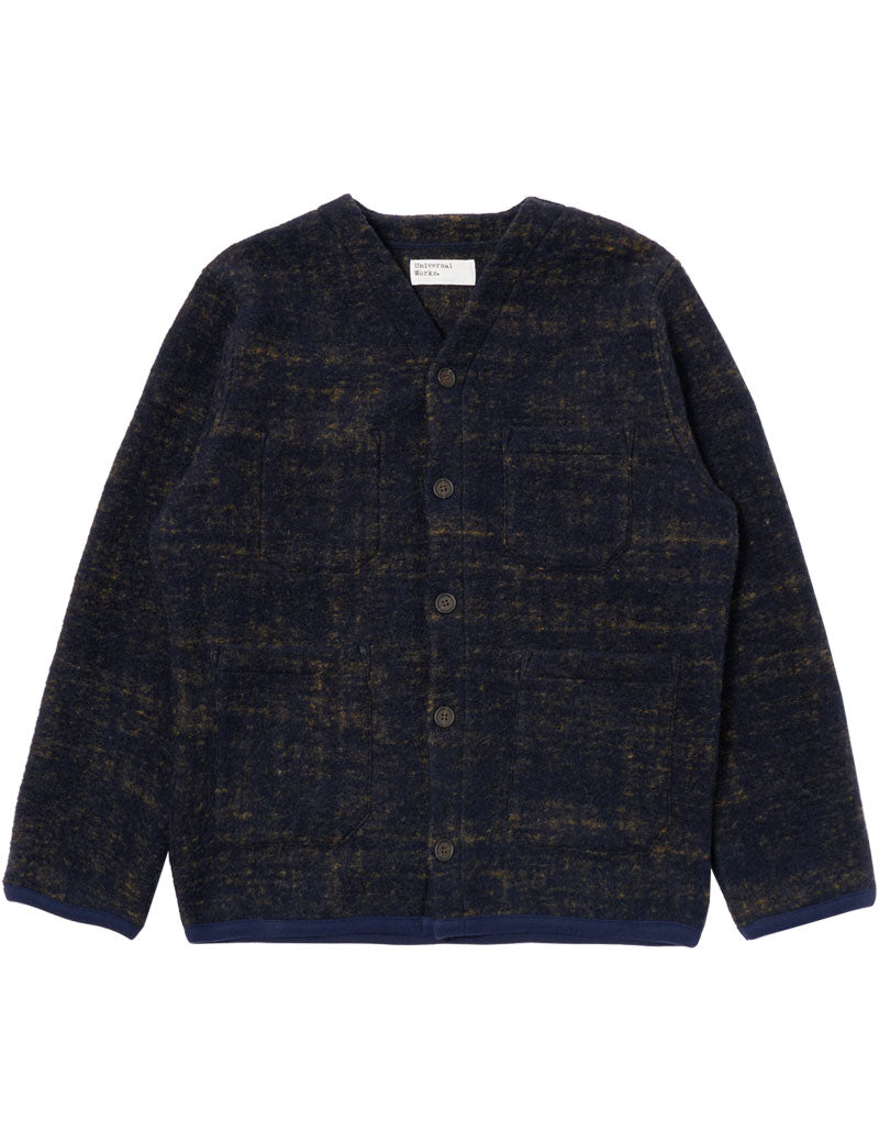 Universal Works Marble Fleece Cardigan Navy